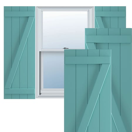 Ekena Millwork True Fit PVC, Four Board Joined Board-n-Batten Shutters w/Z-Bar, Pure Turquoise , 21 1/2W x 46H, PR TFP102BBF21X046PT