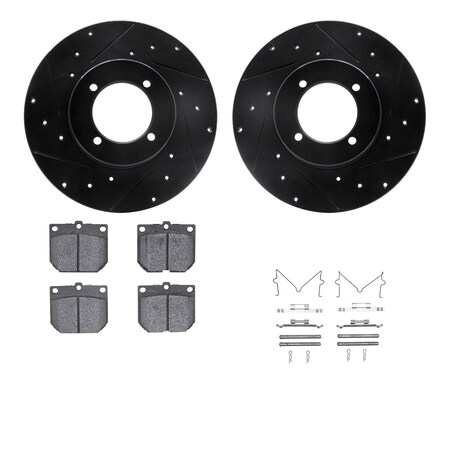 Dynamic Friction Co DFC Rotors-Drilled & Slotted-Black w/ 5000 Advanced Brake Pads Incl Hdw 8512-67004