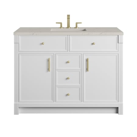 James Martin Vanities Bellshire 48" Single Vanity, Bright White w/ 3 CM Siberian Silestone Top 660-V48-BW-3SFR