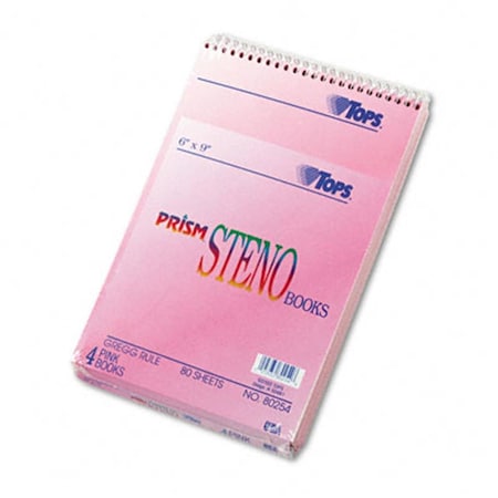 Tops Spiral Steno Notebook Gregg Rule 6 x 9 Pink Four 80Sheet Pads Pack 80254