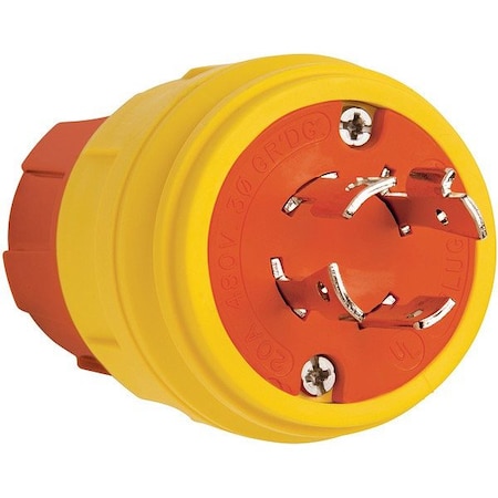 Pass & Seymour Locking Plug, 20 A, 480V AC, Three Phase, 3 Pole, Screw Terminals, Yellow 26W76AM