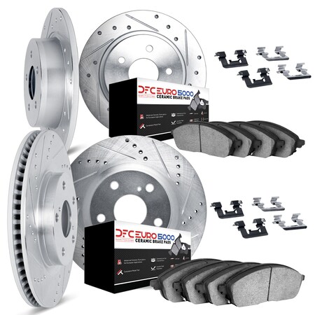 Dynamic Friction Co DFC Rotors-Drilled & Slotted-Silver w/ EURO 5000 Ceramic Brake Pads Incl Hdw 7614-74004