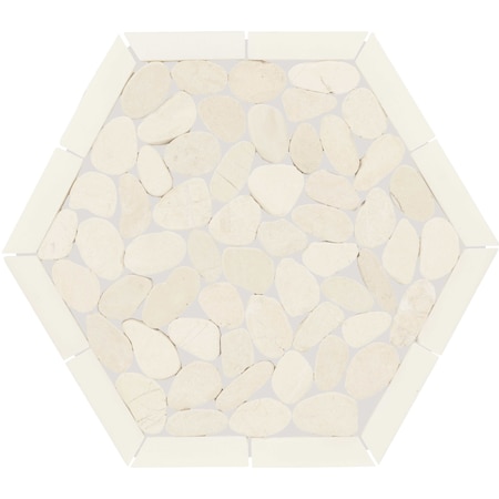 Daltile Pebble Oasis Natural Stone Framed Hexagon Pebble Mosaic 11in x 10in in Tumbled Icicle, 17PK PB47FRMHXPBMSTM