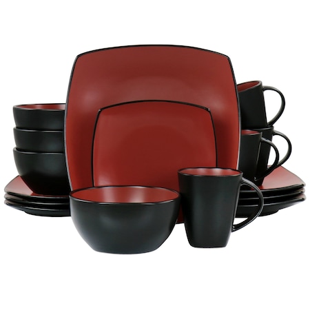 Gibson Elite Soho Lounge 16 Piece Matte Glazed Stoneware Dinnerware Set in Red 130935.16
