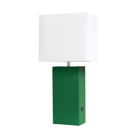 Homeroots 21" Green Faux Leather USB Table Lamp LED With White Shade 643069