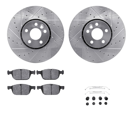 Dynamic Friction Co DFC Rotors-Drilled & Slotted-Silver w/ EURO 5000 Ceramic Brake Pads Incl Hdw 7612-27047