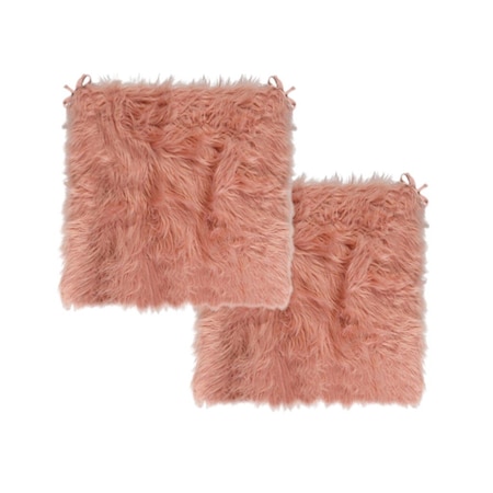 Homeroots Set of Two 16" X 2" Pink Faux Fur Dining Chair Pads 317272