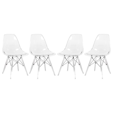 Leisuremod Dover Dining Side Chair with Acrylic Legs, Clear, 4PK EPC19CL4