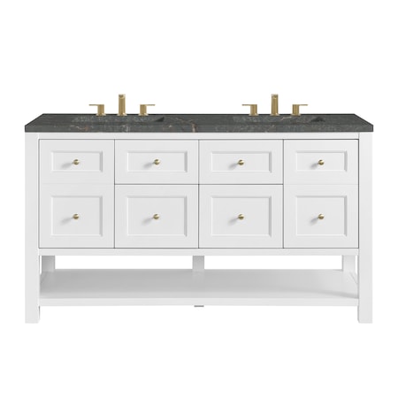 James Martin Vanities Breckenridge 60 in. Double Vanity, Bright White, w/ 3 CM Parisien Bleu Quartz Top 330-V60D-BW-3PBL