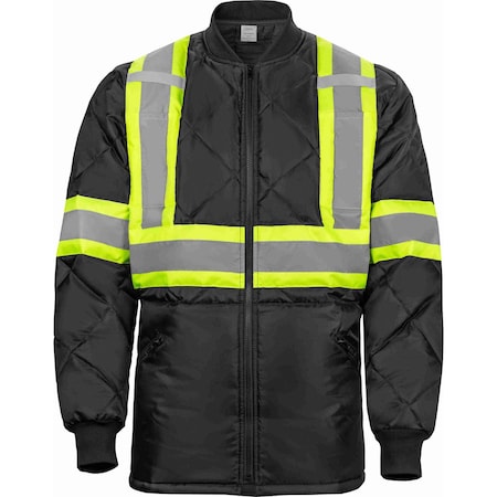 Ironwear Class 1 Hi Vis Reflective Diamond Quilted Freezer Jacket with Zipper Front, Black, Small 6915-B-SM