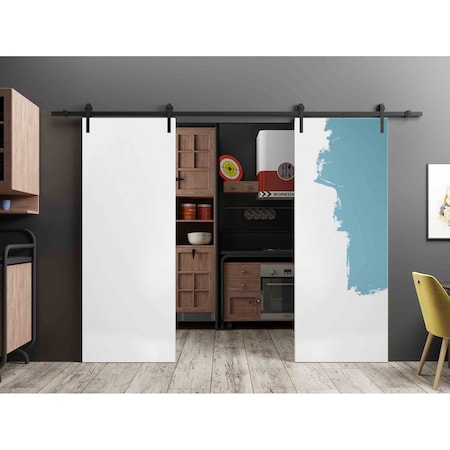 Sartodoors Sliding Double Barn Doors with Hardware, Planum 0010 Primed, 13FT Rail Hangers Sturdy Set, Modern S PLANUM0010DB-PRI-6096