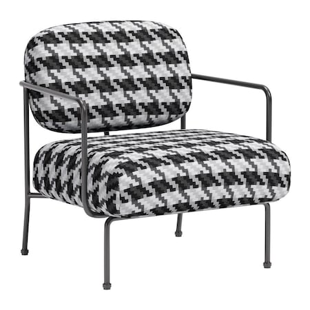 Homeroots 29" Black And White And Black Upholstered Houndstooth Arm Chair 572294