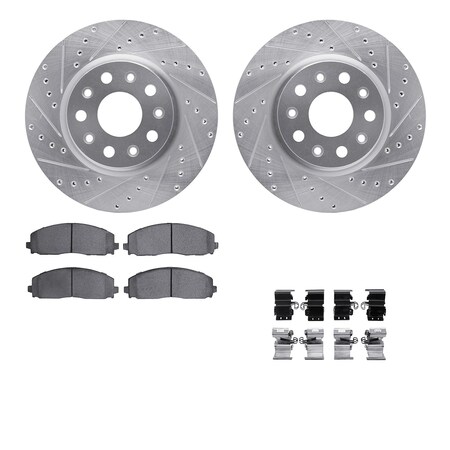 Dynamic Friction Co DFC Rotors-Drilled & Slotted-Silver w/ EURO 5000 Ceramic Brake Pads Incl Hdw 7612-42016