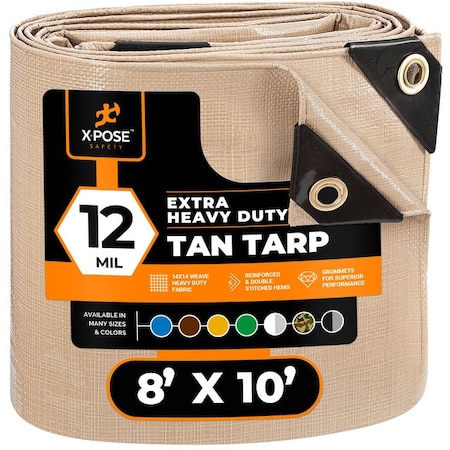 Xpose Safety Tarp, 8 ft x 10 ft, 12 Mil, Tan, Polyethylene THD-810-X