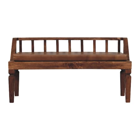 Homeroots 43in Beige and Brown Boucle and Solid Wood Upholstered Bench 723433