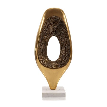 Homeroots 19" Gold And White Aluminum And Marble Abstract Tabletop Sculpture 628143