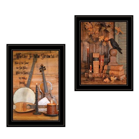 Homeroots Set Of Two Music or Nevermore 2 Black Framed Print Wall Art, 2PK 406210
