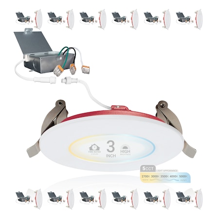 Nuwatt 3 Inch 2 Hour Fire Rated Recessed Light Slim Canless LED Wafer Lights-2700K-5000K, 550LM, 12PK NW-P-DL-3-8W-5CT-FR-WH-12P