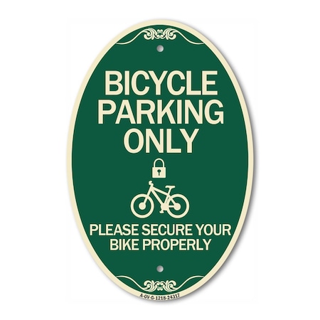 Signmission Bicycle Parking Only Please Secure Your Bike , 12 In X 18 In Architectural, Heavy Gauge Aluminum A-OV-G-1218-24317
