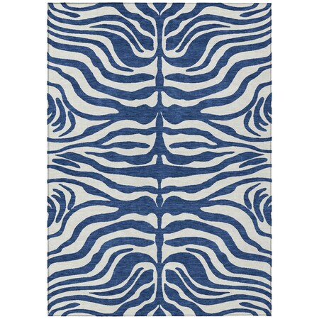 8' X 10' Navy Blue And Ivory Animal Print Washable Indoor Outdoor Area Rug