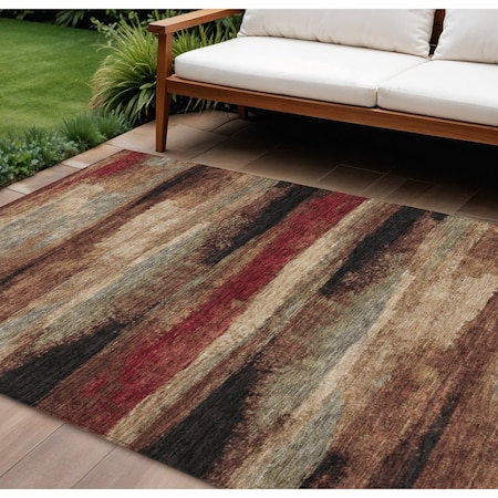 Homeroots 10' X 14' Brown Beige And Burgundy Abstract Washable Indoor Outdoor Area Rug 612532