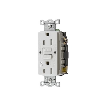 Hubbell Wiring Heavy Duty Commercial Weather Resistant AUTOGUARD Self-Test GFCI Receptacle, 15A, White GFTWRST15W