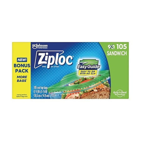 Ziploc Sandwich Bag, 6 1/2" L, 5 11/12" W, PK105 383211