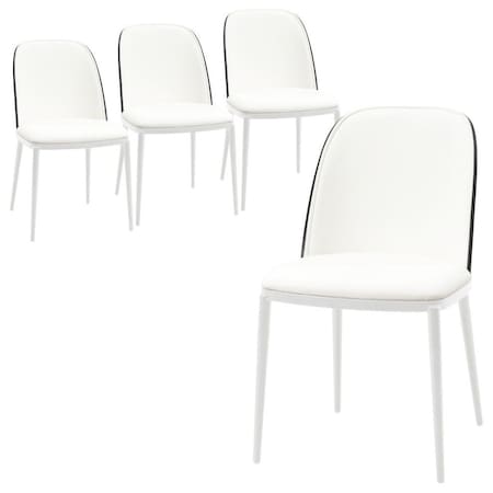 Leisuremod Tule Dining Side Chair with Leather Seat and White Powder-Coated Steel Frame, Black/White, 4PK TWCBL18W4