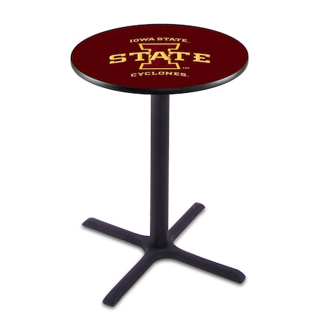 Holland Bar Stool Co 42" Blk Wrinkle Iowa State Pub Table, 36" dia. Top L211B4236IowaSt