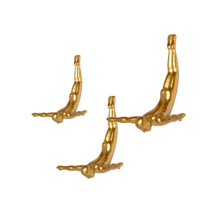 Homeroots Set of Three Gold Resin Diving Man Hanging Dimensional Sculpture, 3PK 332362