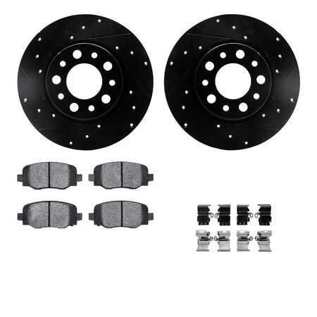 Dynamic Friction Co DFC Rotors-Drilled & Slotted-Black w/ EURO 5000 Ceramic Brake Pads Incl Hdw 8612-42010