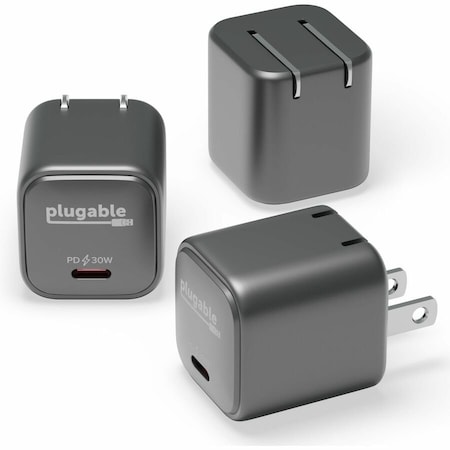Plugable GaN USB C Charger Block, 30W Portable Charger, Foldable Prongs, for iPhone 14, iPad Pro,  PS-30C1B-3X