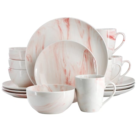 Elama Fine Marble 16 Piece Porcelain Dinnerware Set in Red EL-FINEMARBLE-R