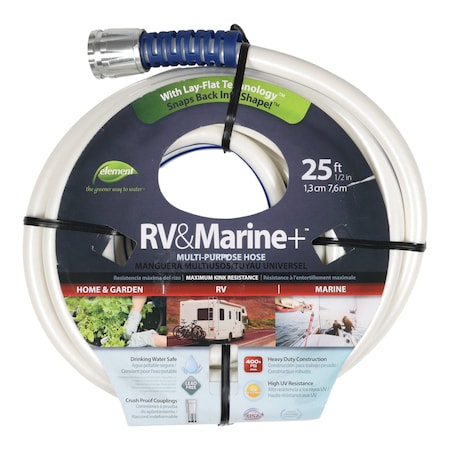 Zoro Select 1/2 in ID x 25 ft L Garden Hose, PVC Tube, White, Aluminum Fitting CELULMRV12025