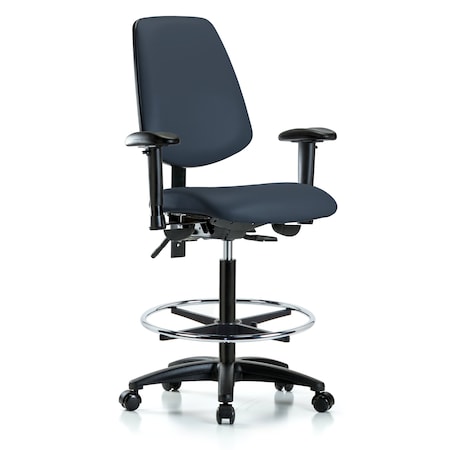 Blue Ridge Ergonomics High Bench Chair Adjustable Arms, 26" to 35" Height, Vinyl, Imperial Blue BR-VHBCH-MB-RG-T1-A1-CF-RC-8582