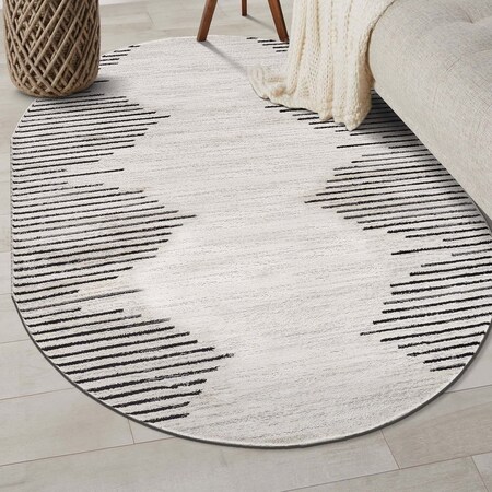 World Rug Gallery Bohemian Stripe Stain Resistant Area Rug 5 ft x 7 ft Oval Cream 385CREAM5OV