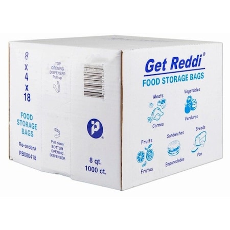 Integrated Bagging Systems Food Bags, 8 qt, 0.85 mil, 8" x 18", Clear, PK1000 PB080418