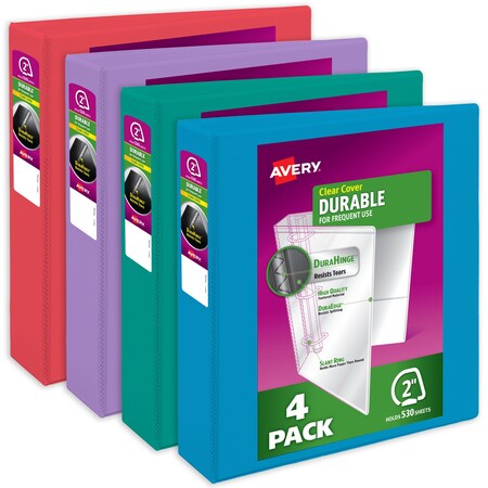 Avery Assorted View Binder, Bright Colors, PK4 05635