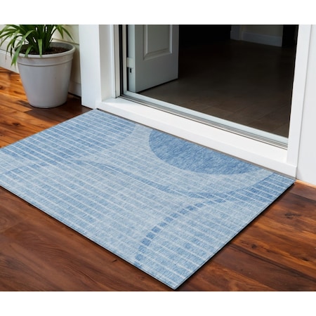 Homeroots 3' X 5' Denim Blue And Sky Blue Striped Washable Indoor Outdoor Area Rug 583064