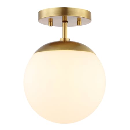 Jonathan Y Marcel Bistro 7.75" 1-Light Bohemian Farmhouse Iron/Frosted Glass LED Semi Flush Mount, Brass Gold/Wh JYL7499A