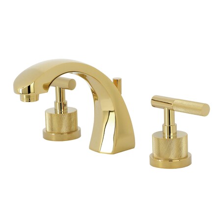 Kingston Brass Widespread Bathroom Faucet with Knurled Handle and Brass Pop-Up, Polished Brass KS4982KNL