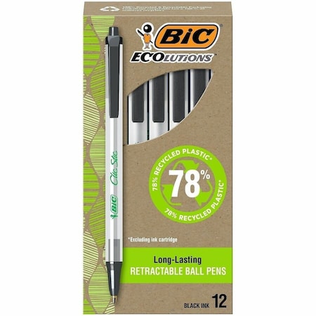 Bic Ecolutions Clic Stic Retractable Ball Pen, Medium, Black Ink, Dozen CSEM11BK
