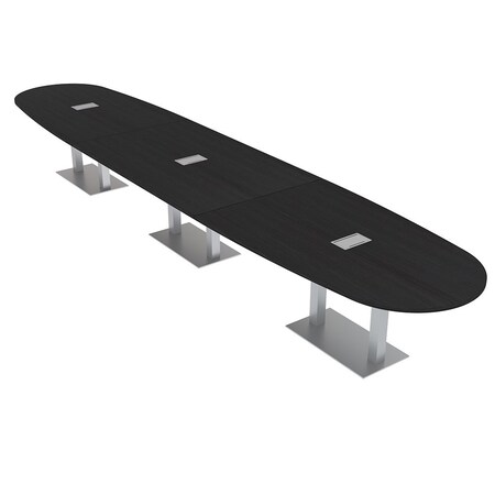 Skutchi Designs Boval Conference Table With Power Unit, 48 in W, 216 in L, Black HAR-BOVL-48X216-DOU-U999ST19-ESIL