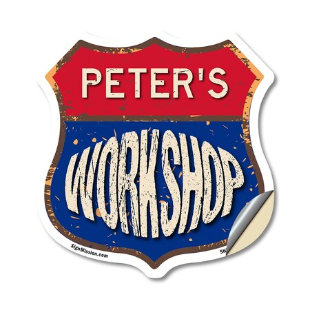 Signmission Peter's Workshop, 18 Inch X 18 Inch, Vinyl Decal SHI-D-18-489-PETER