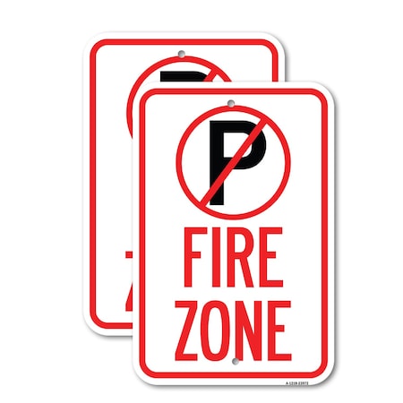 Signmission Fire Zone No Parking Symbol, 12'' X 18'' 2 Signs, Heavy Gauge Aluminum, 2PK A-1218-2PACK-23972