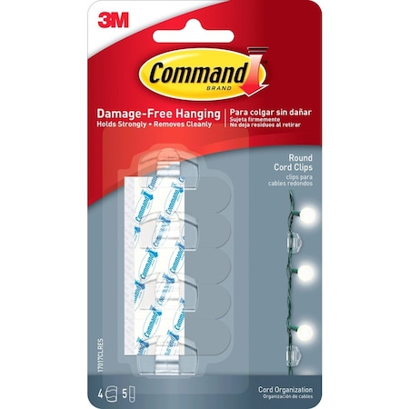 Command 17017CLR Cord Clip Round .2 in. with Adhesive Clear 4-Pack 17017CLR