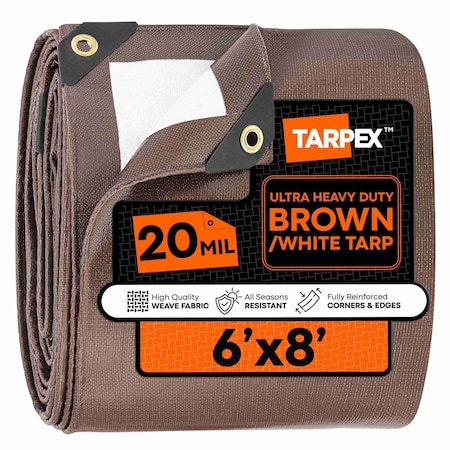 Tarpex Ultra Heavy Duty Tarp, 6 ft x 8 ft, 20 Mil, Brown/White, Polyethylene UHD-TA-68