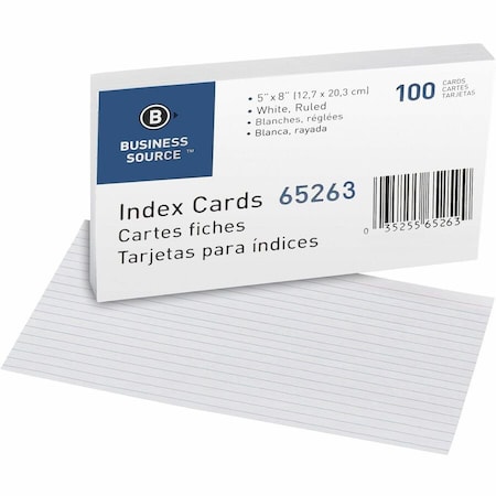 Business Source Index Cards, White, Ruled, PK5 BSN65263