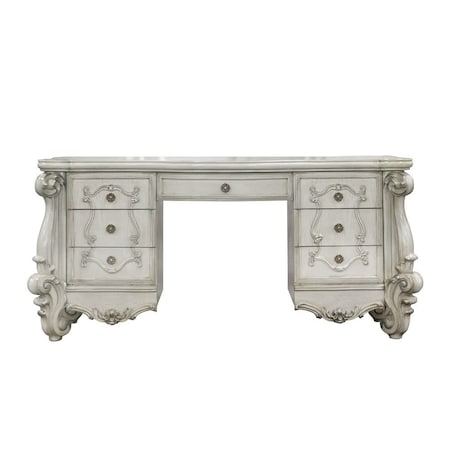 Homeroots 67" Antiqued White Wood Vanity Table With Seven Drawers 374208