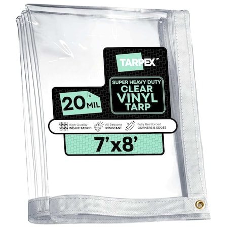 Tarpex Ultra Heavy Duty Tarp, 7 ft x 8 ft, 20 Mil, Clear, PVC CVT20-TA-78